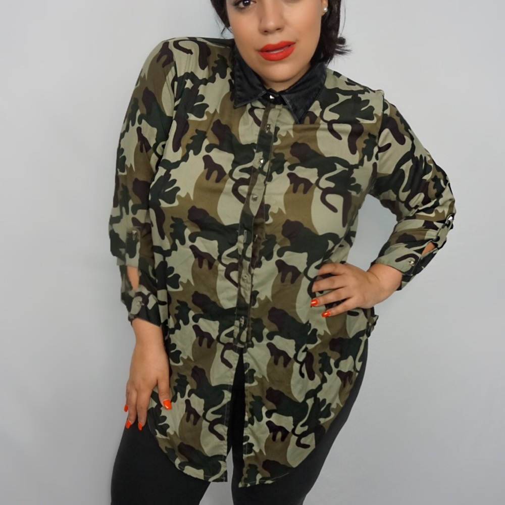 Camo button up top